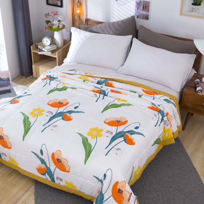 91家纺网 家纺一手货源 找家纺 一米阳光 2020新款大版水洗夏被 橘色诱惑