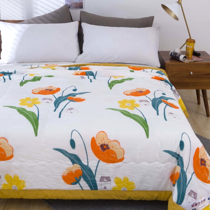 91家纺网 家纺一手货源 找家纺 一米阳光 2020新款大版水洗夏被 橘色诱惑