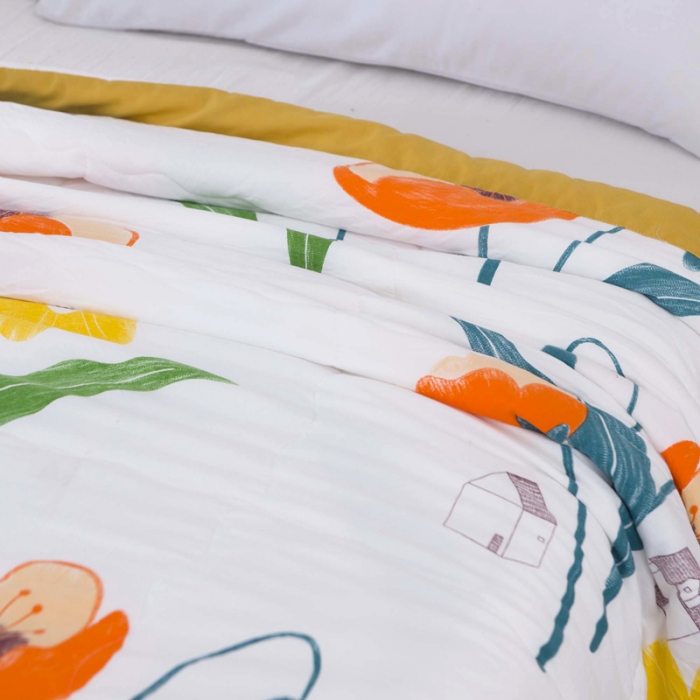 91家纺网 家纺一手货源 找家纺 一米阳光 2020新款大版水洗夏被 橘色诱惑