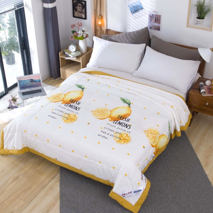 91家纺网 家纺一手货源 找家纺 一米阳光 2020新款大版水洗夏被 柠檬