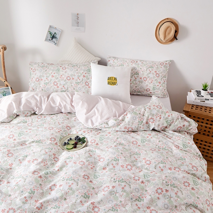 91家纺网 家纺一手货源 找家纺 一米阳光 2020新款13070全棉四件套 陌上花开（白）