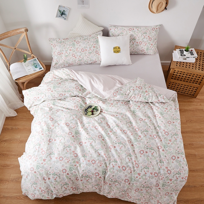 91家纺网 家纺一手货源 找家纺 一米阳光 2020新款13070全棉四件套 陌上花开（白）