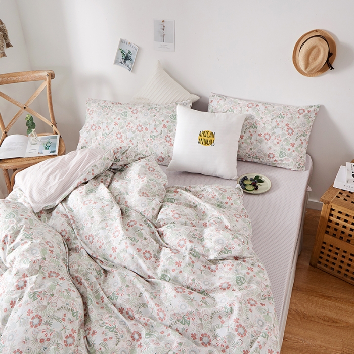 91家纺网 家纺一手货源 找家纺 一米阳光 2020新款13070全棉四件套 陌上花开（白）