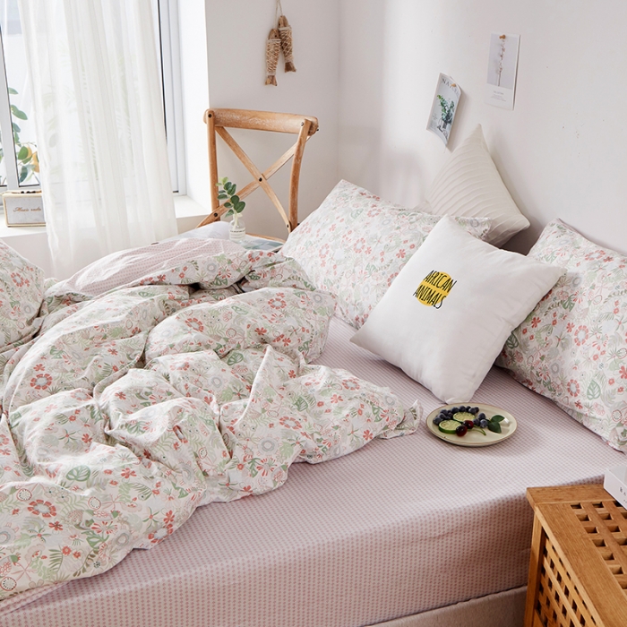 91家纺网 家纺一手货源 找家纺 一米阳光 2020新款13070全棉四件套 陌上花开（白）