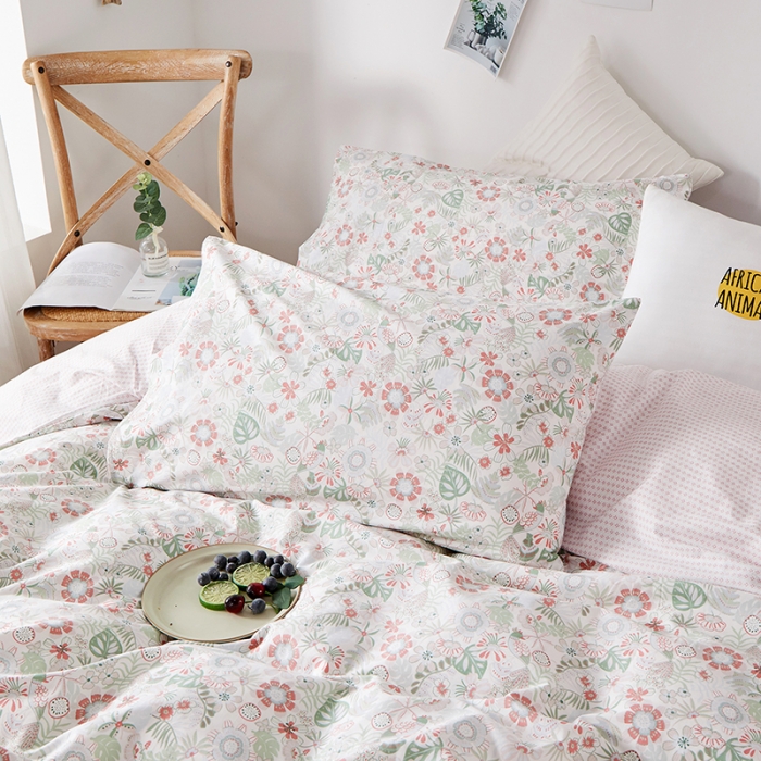 91家纺网 家纺一手货源 找家纺 一米阳光 2020新款13070全棉四件套 陌上花开（白）