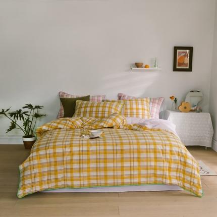 91家纺网 家纺一手货源 找家纺 棉眠2020夏季新款32支色织水洗棉四件套 大黄格