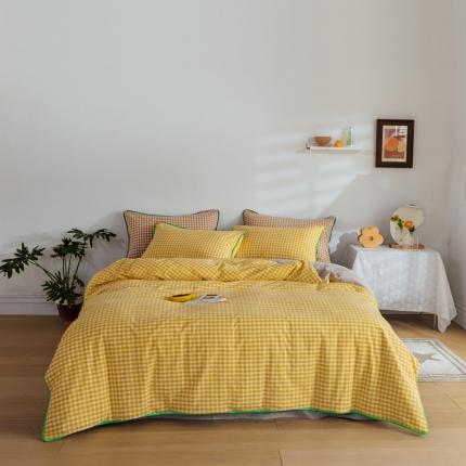 91家纺网 家纺一手货源 找家纺 棉眠2020夏季新款32支色织水洗棉四件套 小黄格