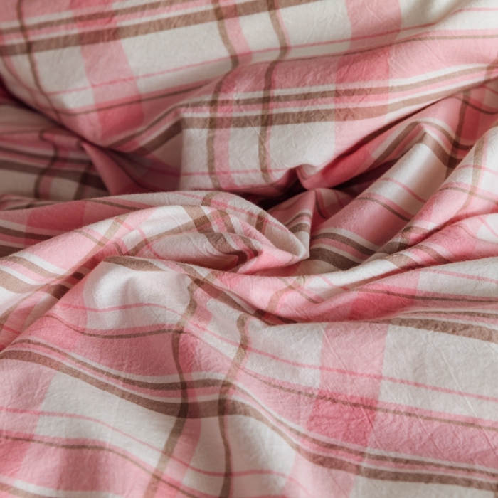 91家纺网 家纺一手货源 找家纺 棉眠2020夏季新款32支色织水洗棉四件套 大粉格