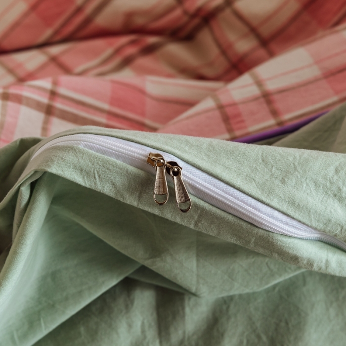 91家纺网 家纺一手货源 找家纺 棉眠2020夏季新款32支色织水洗棉四件套 大粉格