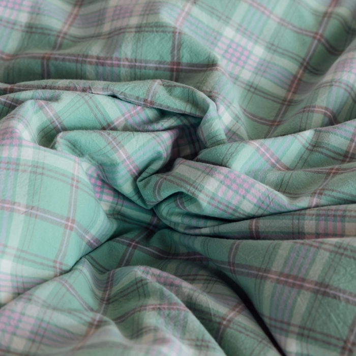 91家纺网 家纺一手货源 找家纺 棉眠2020夏季新款32支色织水洗棉四件套 大绿格