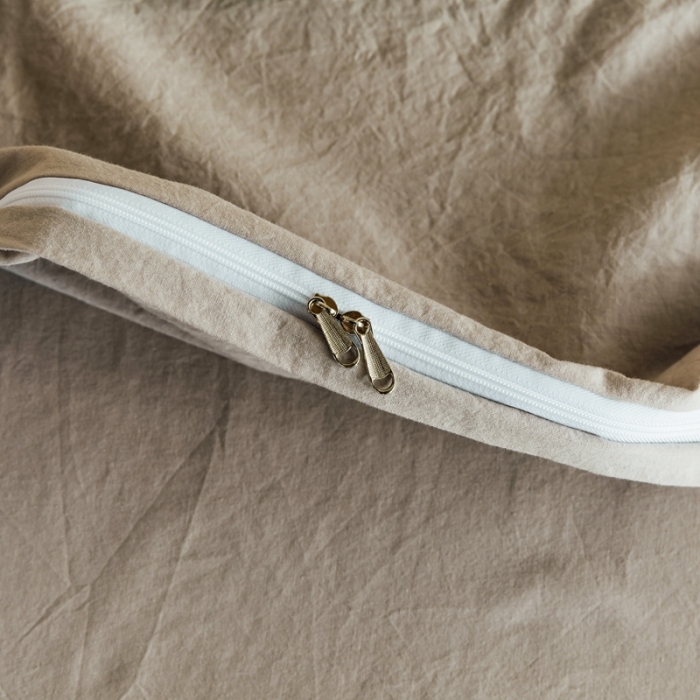 91家纺网 家纺一手货源 找家纺 棉眠2020夏季新款32支色织水洗棉四件套 奶茶格