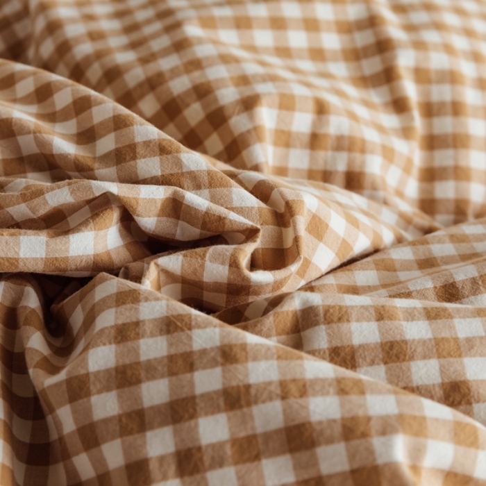 91家纺网 家纺一手货源 找家纺 棉眠2020夏季新款32支色织水洗棉四件套 奶茶格