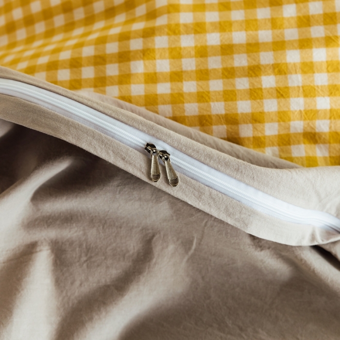 91家纺网 家纺一手货源 找家纺 棉眠2020夏季新款32支色织水洗棉四件套 小黄格