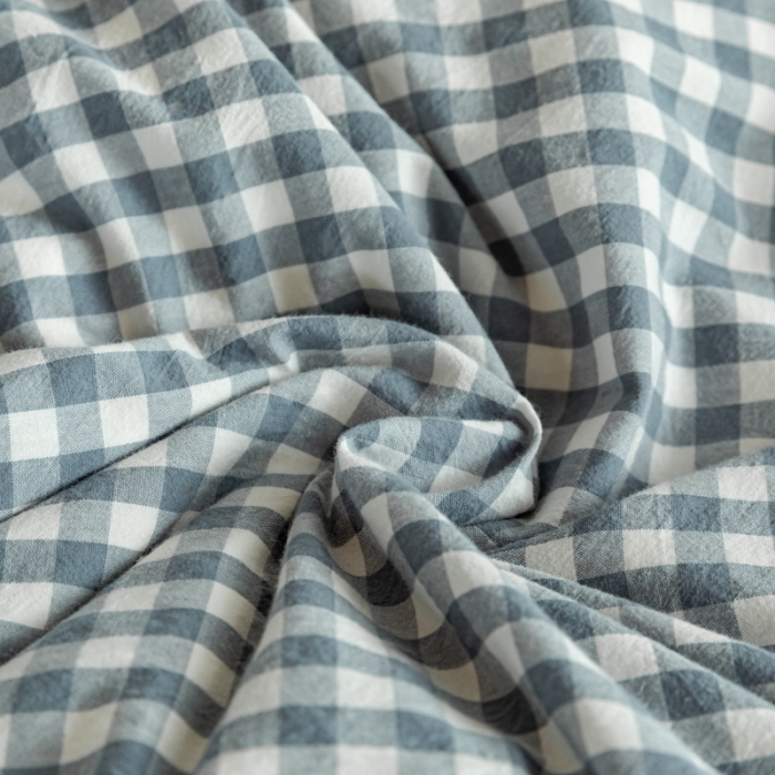 91家纺网 家纺一手货源 找家纺 棉眠2020夏季新款32支色织水洗棉四件套 小蓝格