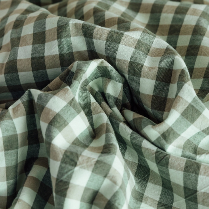 91家纺网 家纺一手货源 找家纺 棉眠2020夏季新款32支色织水洗棉四件套 小绿格