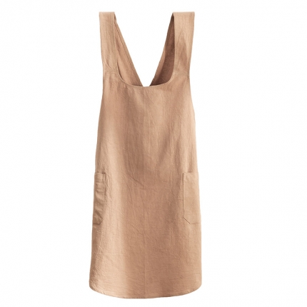 91家纺网 家纺一手货源 找家纺 【围裙】日式无印纯色全棉棉麻质感良品简约家居服围裙防尘-女款