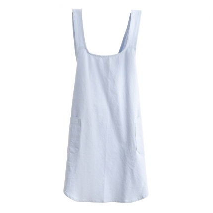 91家纺网 家纺一手货源 找家纺 【围裙】日式无印纯色全棉棉麻质感良品简约家居服围裙防尘-女款