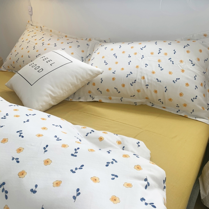 91家纺网 家纺一手货源 找家纺 2021A类全棉双层纱四件套纯棉三件套【小洋槐】