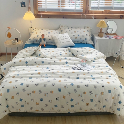 91家纺网 家纺一手货源 找家纺 2021A类全棉双层纱四件套纯棉三件套【萌熊】