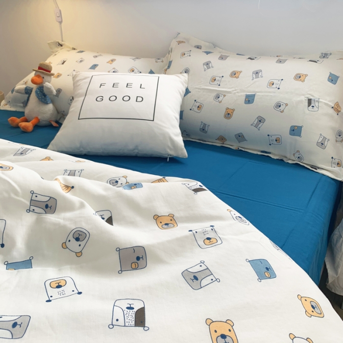 91家纺网 家纺一手货源 找家纺 2021A类全棉双层纱四件套纯棉三件套【萌熊】