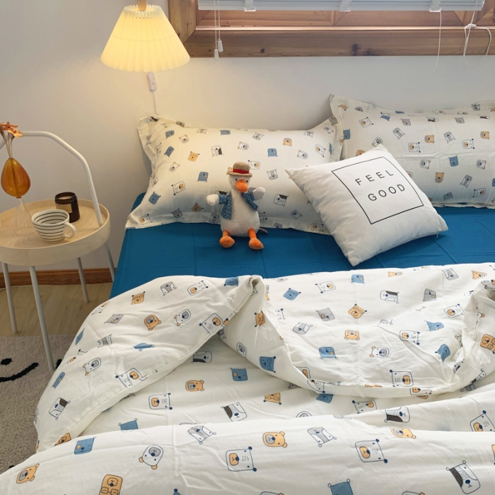 91家纺网 家纺一手货源 找家纺 2021A类全棉双层纱四件套纯棉三件套【萌熊】