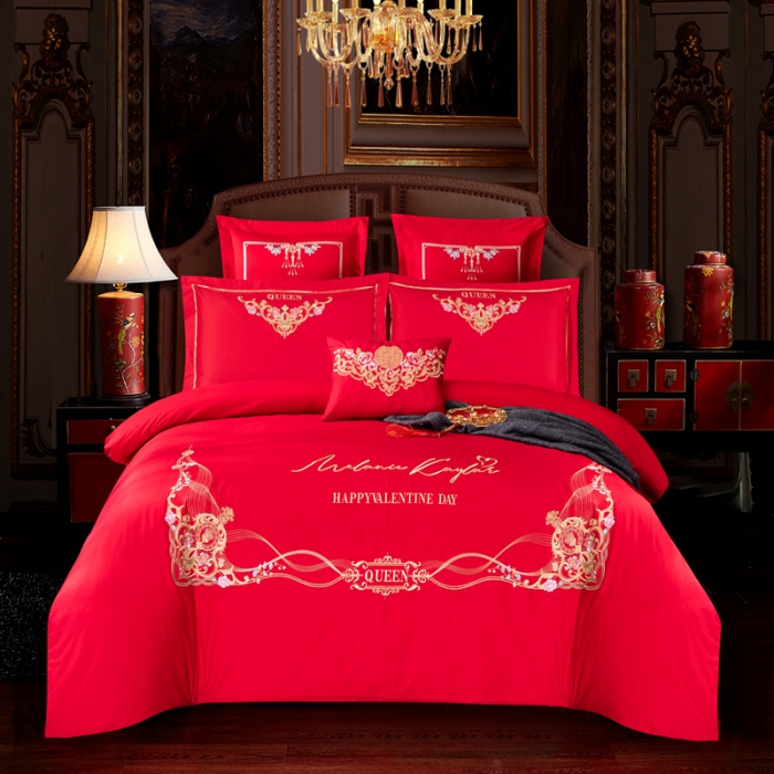 91家纺网 家纺一手货源 找家纺 2023新款 全棉婚庆四件套床品套件