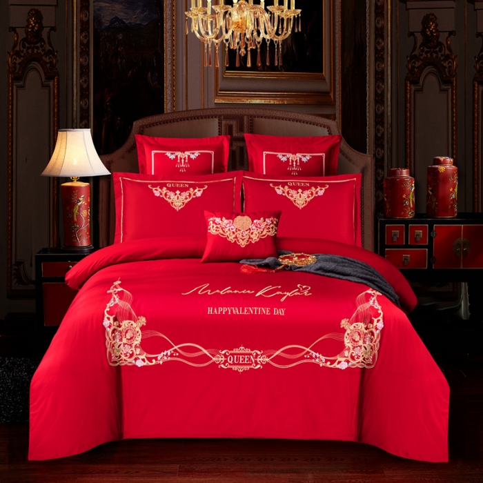 91家纺网 家纺一手货源 找家纺 2023新款 全棉婚庆四件套床品套件