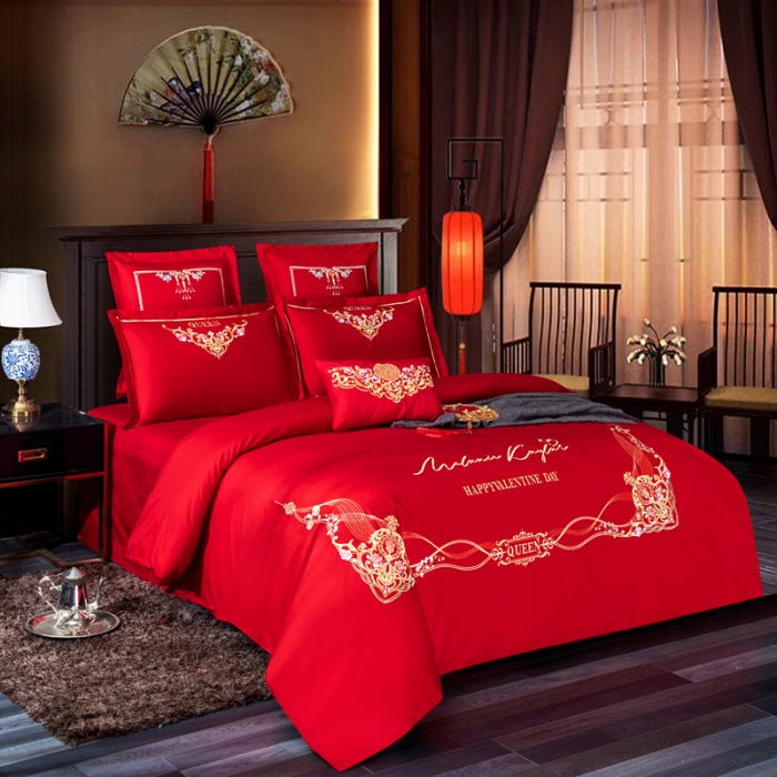 91家纺网 家纺一手货源 找家纺 2023新款 全棉婚庆四件套床品套件