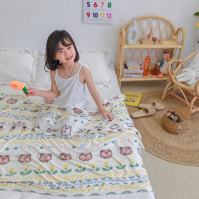 91家纺网 家纺一手货源 找家纺 星期八 2020新款ins卡通针织凉感毯 兔宝宝