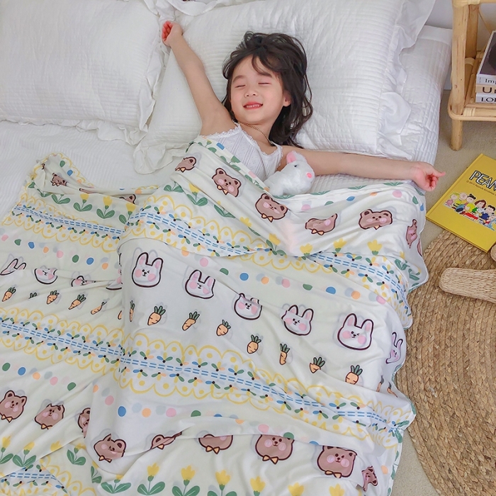 91家纺网 家纺一手货源 找家纺 星期八 2020新款ins卡通针织凉感毯 兔宝宝