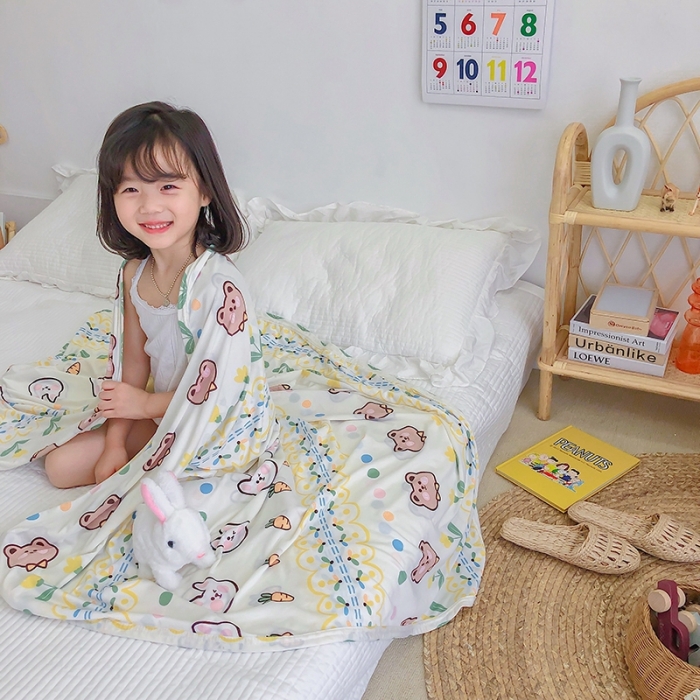 91家纺网 家纺一手货源 找家纺 星期八 2020新款ins卡通针织凉感毯 兔宝宝