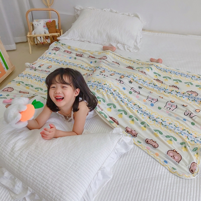 91家纺网 家纺一手货源 找家纺 星期八 2020新款ins卡通针织凉感毯 兔宝宝