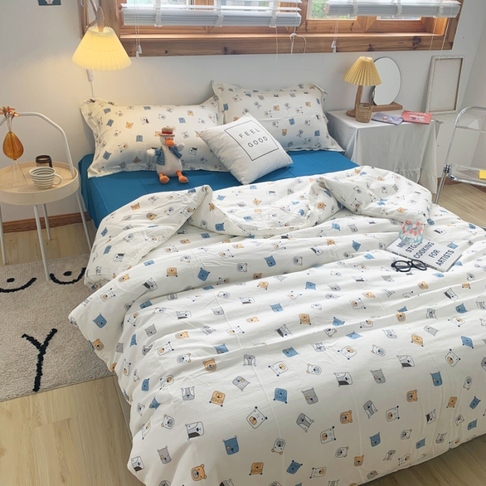 91家纺网 家纺一手货源 找家纺 2021A类全棉双层纱四件套纯棉三件套【萌熊】