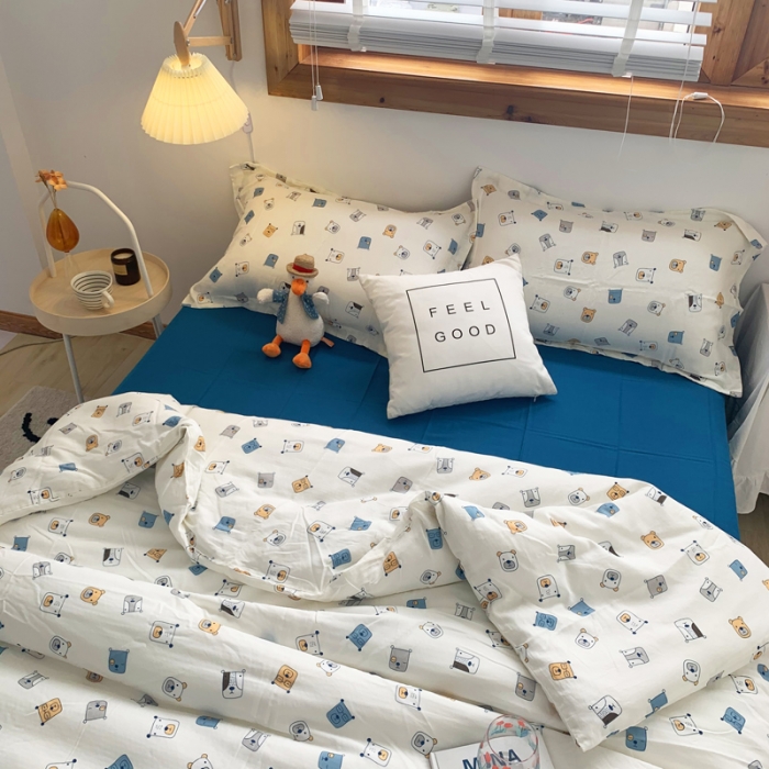 91家纺网 家纺一手货源 找家纺 2021A类全棉双层纱四件套纯棉三件套【萌熊】