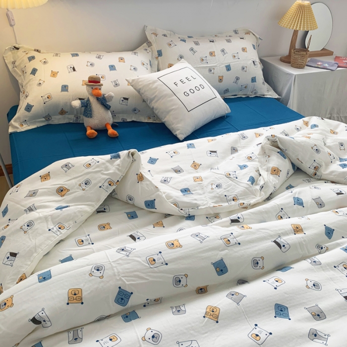 91家纺网 家纺一手货源 找家纺 2021A类全棉双层纱四件套纯棉三件套【萌熊】