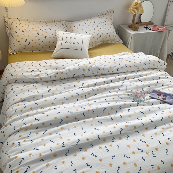 91家纺网 家纺一手货源 找家纺 2021A类全棉双层纱四件套纯棉三件套【小洋槐】