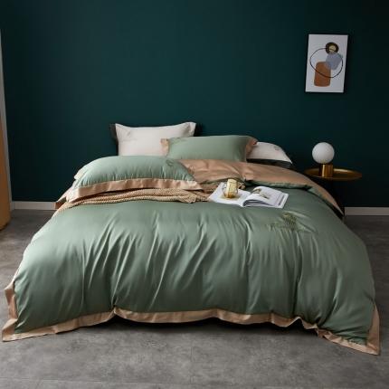 91家纺网 家纺一手货源 找家纺 优悦 2020新款40s长绒棉刺绣款全棉四件套 棚拍图-水漾绿