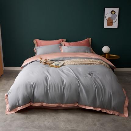 91家纺网 家纺一手货源 找家纺 优悦 2020新款40s长绒棉刺绣款全棉四件套 棚拍图-星辰银