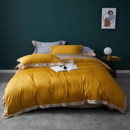 91家纺网 家纺一手货源 找家纺 优悦 2020新款40s长绒棉刺绣款全棉四件套 棚拍图-耀沙金