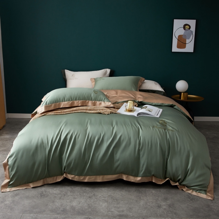 91家纺网 家纺一手货源 找家纺 优悦 2020新款40s长绒棉刺绣款全棉四件套 棚拍图-水漾绿