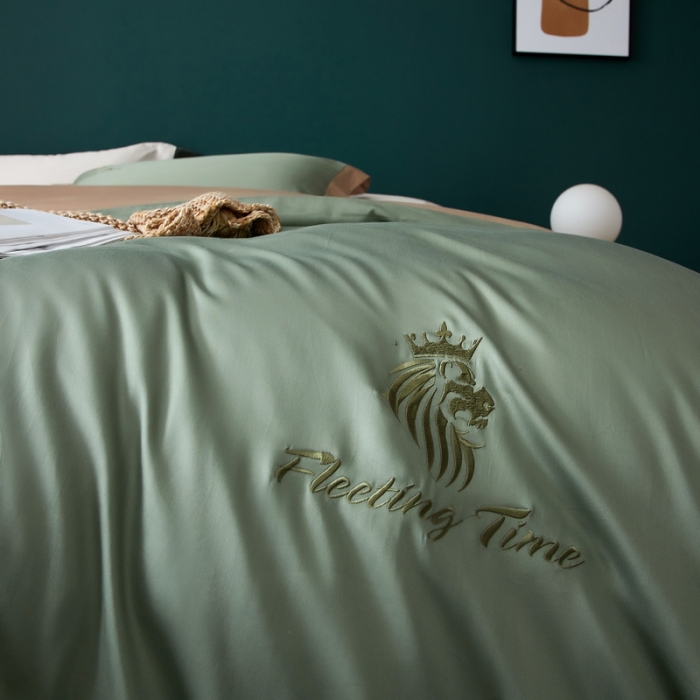 91家纺网 家纺一手货源 找家纺 优悦 2020新款40s长绒棉刺绣款全棉四件套 棚拍图-水漾绿