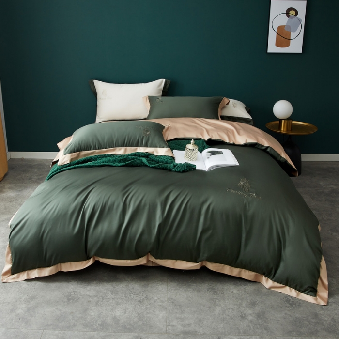 91家纺网 家纺一手货源 找家纺 优悦 2020新款40s长绒棉刺绣款全棉四件套 棚拍图-松石绿