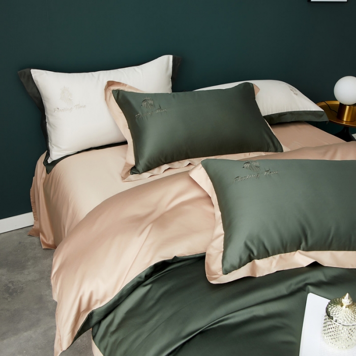 91家纺网 家纺一手货源 找家纺 优悦 2020新款40s长绒棉刺绣款全棉四件套 棚拍图-松石绿