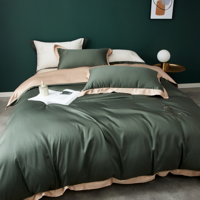 91家纺网 家纺一手货源 找家纺 优悦 2020新款40s长绒棉刺绣款全棉四件套 棚拍图-松石绿