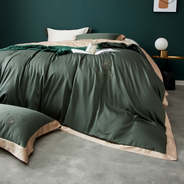 91家纺网 家纺一手货源 找家纺 优悦 2020新款40s长绒棉刺绣款全棉四件套 棚拍图-松石绿