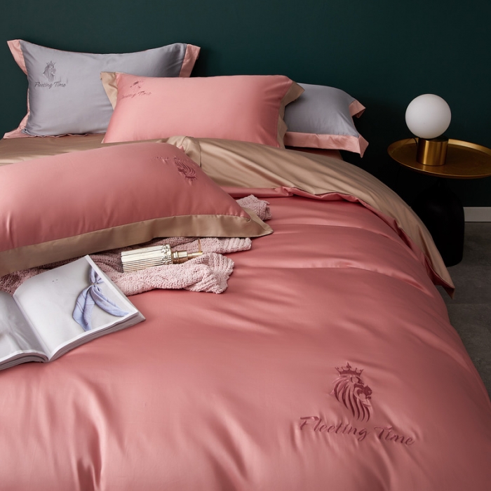 91家纺网 家纺一手货源 找家纺 优悦 2020新款40s长绒棉刺绣款全棉四件套 棚拍图-仙桃粉