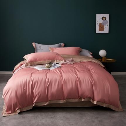 优悦 2020新款40s长绒棉刺绣款全棉四件套 棚拍图-仙桃粉