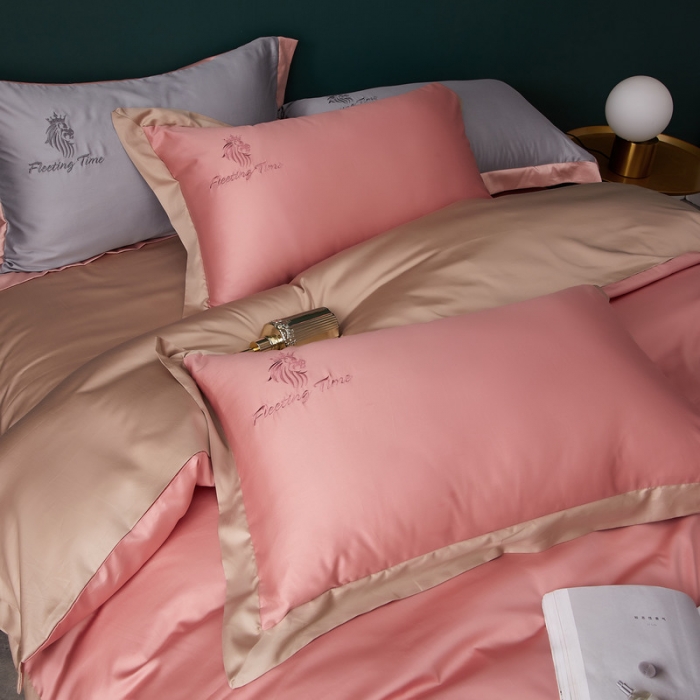 91家纺网 家纺一手货源 找家纺 优悦 2020新款40s长绒棉刺绣款全棉四件套 棚拍图-仙桃粉