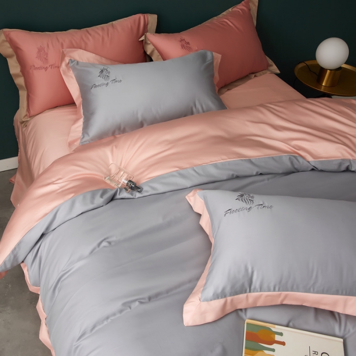 91家纺网 家纺一手货源 找家纺 优悦 2020新款40s长绒棉刺绣款全棉四件套 棚拍图-星辰银