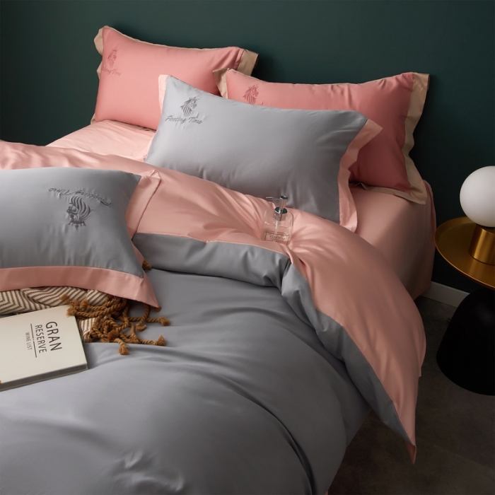 91家纺网 家纺一手货源 找家纺 优悦 2020新款40s长绒棉刺绣款全棉四件套 棚拍图-星辰银